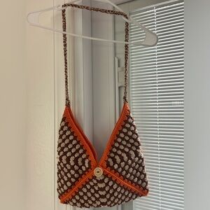 Cute crossbody bag, brown and orange, handmade crochet, new